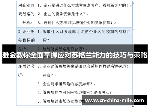 雅金教你全面掌握应对苏格兰能力的技巧与策略 雅金教你全面掌握应对苏格兰能力的技巧与策略